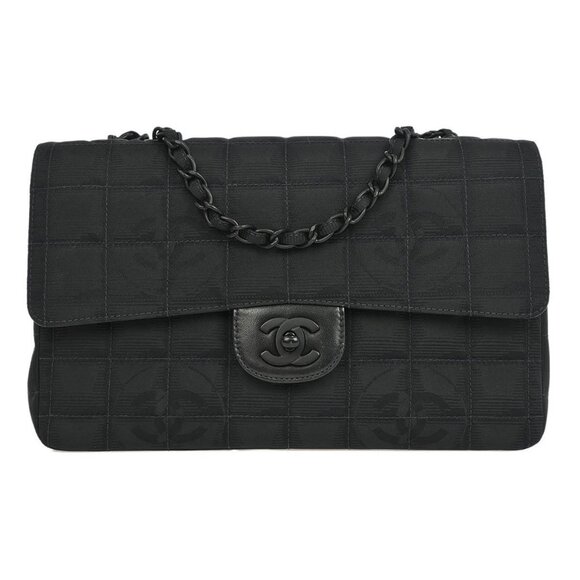 Chanel Black Jacquard Nylon Travel Line Medium Classic Single Flap XX03897 - Picture 1 of 10